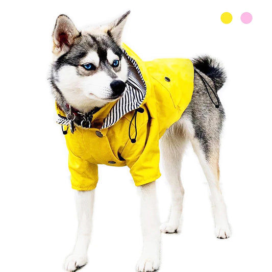 Double-Layered Dog Rain Jacket with Pockets & Hood